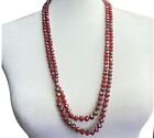 Long Necklace Red Garnet Faceted Round Crystal Beads AB Metallic Cranberry Color