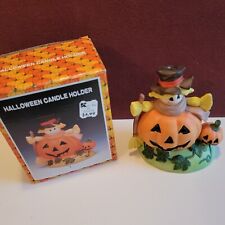 Vintage Halloween Scarecrow Pumpkin Candle Holder Ceramic