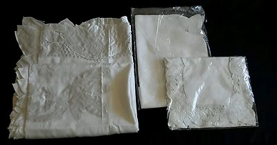 Set White Embroidered 70 x 90" Tablecloth Holly Cloth Napkins & Placemat Set - Image 1 of 4