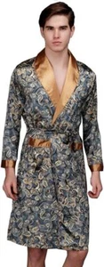 Men's Long Sleeve Satin Kimono Robe Dragon Lightweight Bathrobe Pajamas - Picture 1 of 27