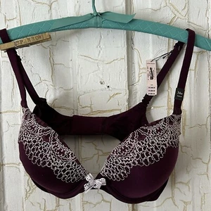 Victoria's Secret New 34D Burgundy Pink Lace Push-Up Bra Retail $54.50 NWT - Picture 1 of 6