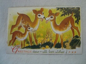 POSTCARD - Bamforth "Play Time Pets" Series G1, FAWNS Rabbit Greetings - Picture 1 of 2