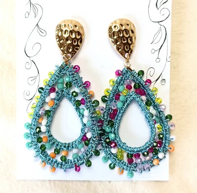 Perlenohrringe Tropfen in türkis Bollywood Glitzer bunt mit WOW-Faktor, Ohrringe - Bild 1 von 3