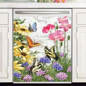 Botanical Butterflies Spring Garden Dishwasher Magnet Cover Flowers Magnet Cover - Picture 1 of 1