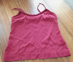 Alannah Hill size 8 camisole silk red adj spaghetti straps ruffles vintage chic - Picture 1 of 9