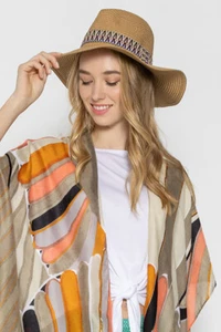 Do Everything in Love Women Multicolor Aztec Band Straw Beach Sun Panama Hat - Picture 1 of 5