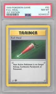 PSA 8 - Carta Pokémon - Base 82/102 - FULL HEAL (poco común) *1ª Edición* - Casi nuevo-como nuevo - Imagen 1 de 2