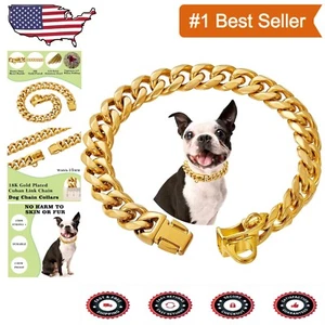 18K Gold Plated Cuban Link Dog Training Collar with Safety Buckle Lock - 26 Inch - Picture 1 of 8