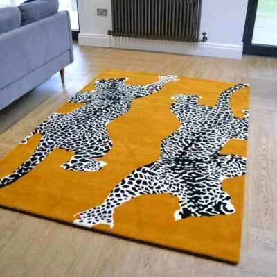 Running Leopard Print Yellow Carpet And Runner Hand Tufted Carpet 100% Woolen - Image 1 of 4