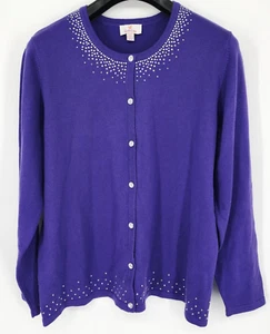 Quacker Factory Cardigan Sweater Women's Large Purple with Rhinestones EUC - Picture 1 of 6
