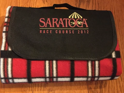 2012 Saratoga Race Course Red & Black Plaid Picnic/Concert Blanket NEW 43.5x 59” Cover