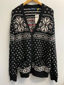 Polo Ralph Lauren Men L Cashmere Blend Snowflake Fair Isle Knit Sweater Cardigan - Picture 1 of 6