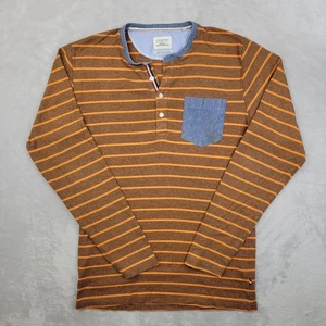 Lindbergh Pullover Shirt Men XL Henley Stripe Chambray Pocket Long Sleeve Casual - Picture 1 of 8