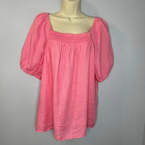 Talbots Pink Linen Square Popover Blouse Pink Relax Women's XL New   - Picture 1 of 12