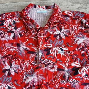Camisa Columbia PFG ventilada roja con estampado de palmera abotonada para hombre mediana hawaiana - Imagen 1 de 10