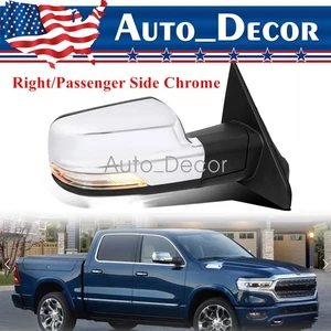 Right/Passenger Side Chrome Mirror For 2019-2024 Dodge Ram 1500 Power Heated+LED - Picture 1 of 9