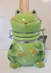 Boston Warehouse Green 6.5" Ceramic Frog Figurine Hinged Canister Candy Treats - Picture 1 of 9