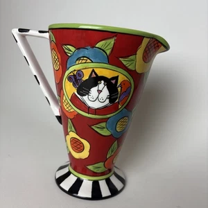 Jarra Pedestal Catzilla Por Candace Reiter Coloridas Flores Artísticas Diseño Gato - Imagen 1 de 14