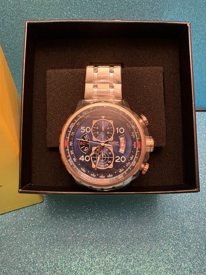 Invicta Men’s Aviator Watch 17203 Stainless Steel Band Rose Gold Colored Case - Image 1 of 4