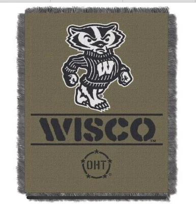 Wisconsin Badgers WISCO 46” X 59” Triple Woven Jacquard Throw NCAA OHT USA New - Image 1 of 4