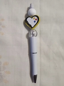 Bead Pen Steelers White Heart Grey Pen - Picture 1 of 3