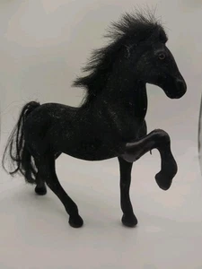 Vintage Flocked Toy Horse Figurine - Black Pony With White Triangle Figure - Picture 1 of 6