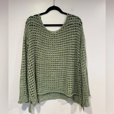 Green Crochet POL long bell sleeve sweater Size Large - Image 1 of 4