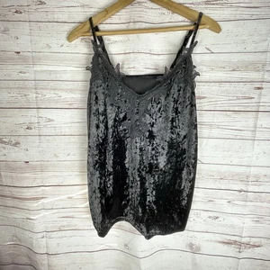 Y2K Tank Top Damen XL Blumen Spitze V-Ausschnitt schwarz Samt Cami Fairy Whimsigoth - Bild 1 von 7