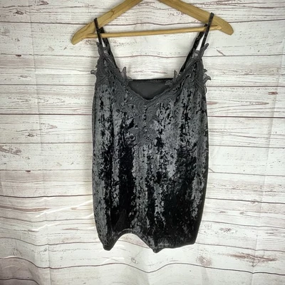 Camiseta sin mangas Y2K para mujer XL floral encaje cuello en V negro terciopelo cami hada caprichoso Foto 1 de 4