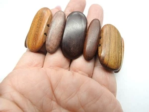 Oval Polished Wood Beaded Stretch Bracelet Vintage - Picture 1 of 3