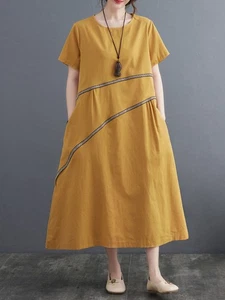 Women Loose Dress With Pockets Short Sleeved Casual Holiday Dress - Picture 1 of 15