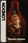 WESTERN AIRLINES LONDON Vintage 1983 Travel poster HORSEGUARD BOB PEAK Art