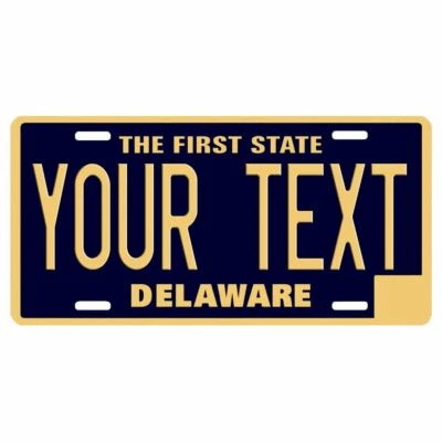 Etiqueta de matrícula de tocador de aluminio personalizada DELAWARE YOUR TEXT Foto 1 de 4