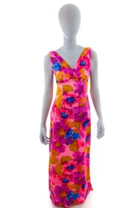 Vintage Original 70er Hippie Vestido Maxi Largo Hawaian Togs Boho Rosa Neón S - Imagen 1 de 8