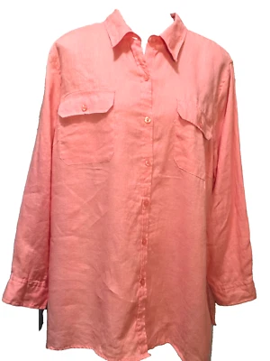 Tweeds 3X Womens Shirt Blouse Linen Button Up Tunic Length Collar Pockets Orange - Image 1 of 4