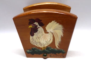Vintage Rooster Wooden Napkin Holder Letter Holder Hand Painted VGC - Picture 1 of 12