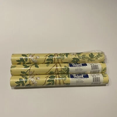 Thibaut Wallpaper Floral T1559 Lot Of 3 Yellow 60 Sq Ft Rolls Made In USA - Image 1 of 4