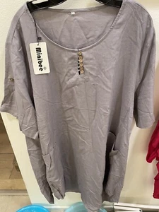 Brand new women linen cotton t shirt dress grey size 3XL - Picture 1 of 4
