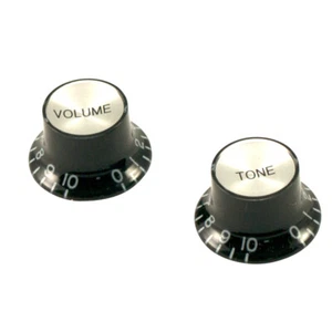 2X BLACK SILVER VOLUME & TONE TOP HAT KNOB GIBSON EPIPHONE STYLE - CTS BOURNS - Picture 1 of 1