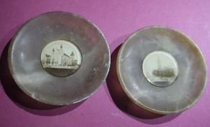 2 Vintage Alabaster Stone small pin trays 9 cm with Manchester City photo images - Picture 1 of 5