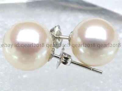 Aretes redondos perfectos de perlas blancas naturales reales del Mar del Sur de oro blanco de 14K Foto 1 de 4
