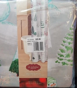New St. Nicholas Square Snowmen and Trees Shower Curtain - 70 x 70 Fabric - Picture 1 of 2