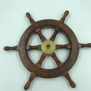 Nautical 12" Wood Brass Ship Steering Wheel Pirate Fishing Wall Boat Decorative - Picture 1 of 6