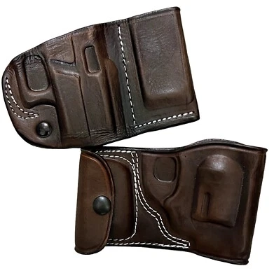 Right Hand Dark Brown Leather OWB Belt Holster with Ammo or Mag Carrier - CHOOSE - Image 1 of 4