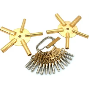 24 Clock Keys Two Brass 5 Pronged Winding Tools - Picture 1 of 4