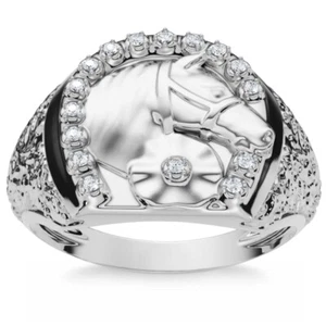 F/VS Men's Pinkie Horse Lucky Diamond Ring Gold Lab Grown - Picture 1 of 7