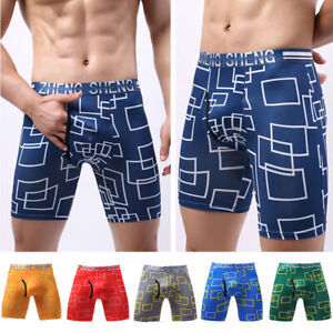 Men's Printed Quick-drying Ice Silk Briefs Breathable Comfort Long Boxer Shorts