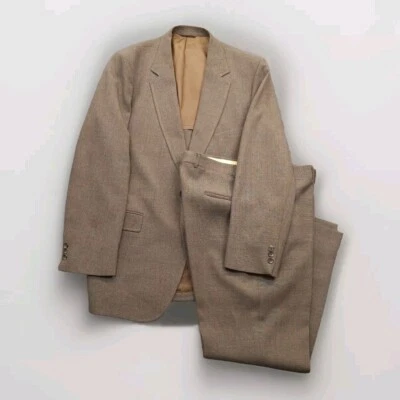Vtg Sears Classic Collection Action Separates Mens 46 Long Tan Glen Plaid Suit - Image 1 of 4