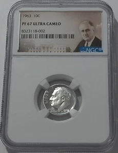 1963 NGC PF67 Ultra Cameo 90% Silver Roosevelt Dime 10c - Picture 1 of 3