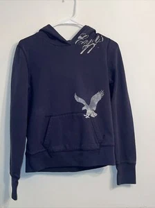 American Eagle Outfitters Youth Size Med. Dark Blue Graphic Hoodie 77 - Picture 1 of 3